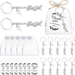 50 Sets Christian Blessed Keychains with Cross Charm Keyrings，Bulk Favors for Religious Events Sunday School Baptism First Communion Gifts