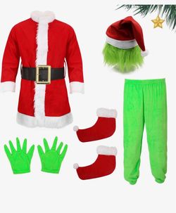 Kids Grinch Santa Christmas Costume Set 7/8 yrs