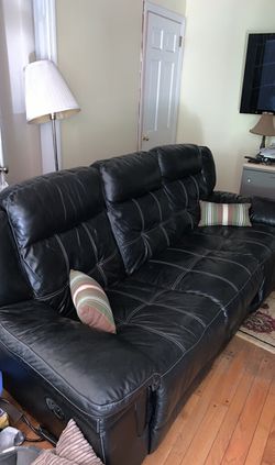 Dual Recliner Black Leather Sofa