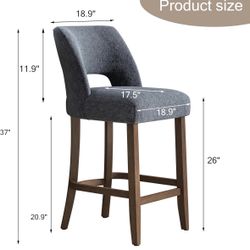 Juego de 2 taburetes de bar, taburetes de bar tapizados de altura de mostrador, taburetes modernos con patas de madera para cocina, isla de comedor, b