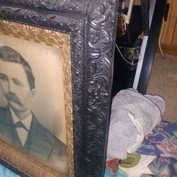 1800s  Picture Framed. Charcoal Drawn On Original Canvas