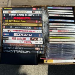 Box with various DVD’s & CD’s plus CD Travel Case (Silver Lake)