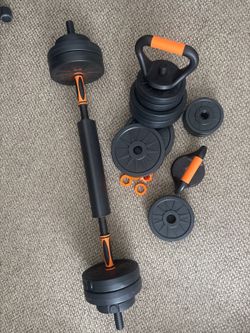 Adjustable Weight Set – Dumbbells, Barbell, Kettlebell, & Push-Up Bars (All-in-One)