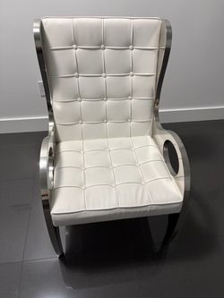 White Tufted Leather Accent Chair Stainless Steel Frame