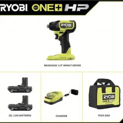 RYOBI Brushless Cordless Compact 1/4 in. Impact Driver Kit with (2) 1.5 Ah Batteries, Charger and Bag