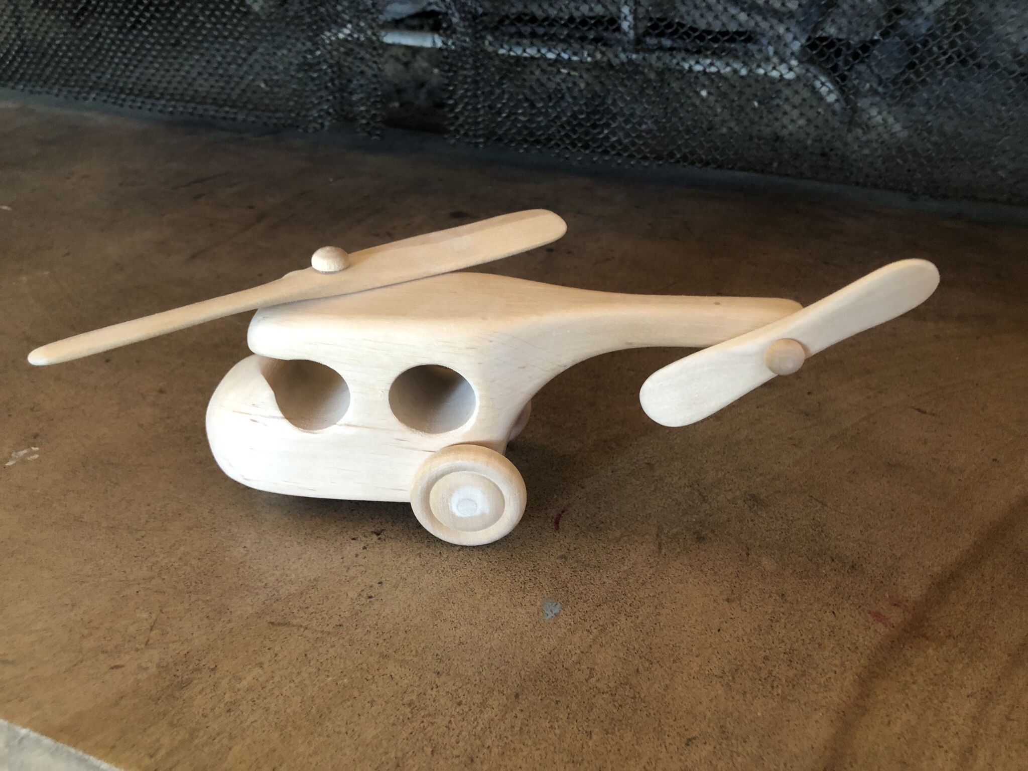 Hand Made Wooden Vintage Childrens Natural Wood Toy Helicopter