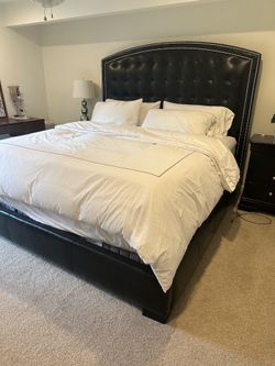 Elegant King Upholstered Bed Frame with Tufted Wingback Headboard