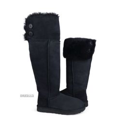 UGG OVER THE KNEE BAILEY BUTTON BLACK BOOTS