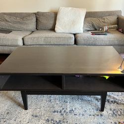Ikea Living Room Table in Black Wood with Glass top