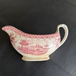 Antique Alfred Meakin Gravy Boat Red Transferware England Victorian 8”
