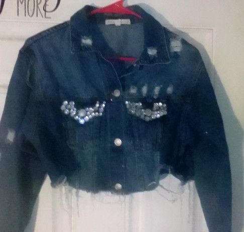 blingy crop jean jacket size large