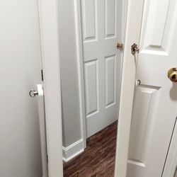 Full Length White Standing Jewelry Armoire With Mirror