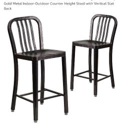 New, 24" High Black-Antique Gold Metal Indoor-Outdoor Counter Height Stool