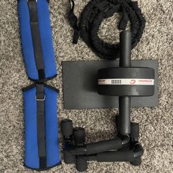 Exercise Equipment- Ab Roller, Push Up Bars, Resistance Bands, Mat, Ankle Weights