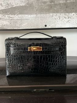 Hermes Black Shiny Croc Pochette 