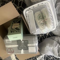 Dove Soap, Shower Head, Towels, Dish Rack, Containers 