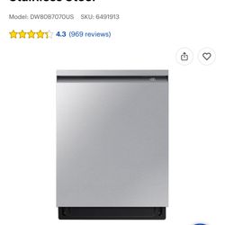 Samsung - 24" AutoRelease Dry Smart Built-In Tub Dishwasher with 3rd Rack, StormWash+, 42 dBA - Stainless Steel