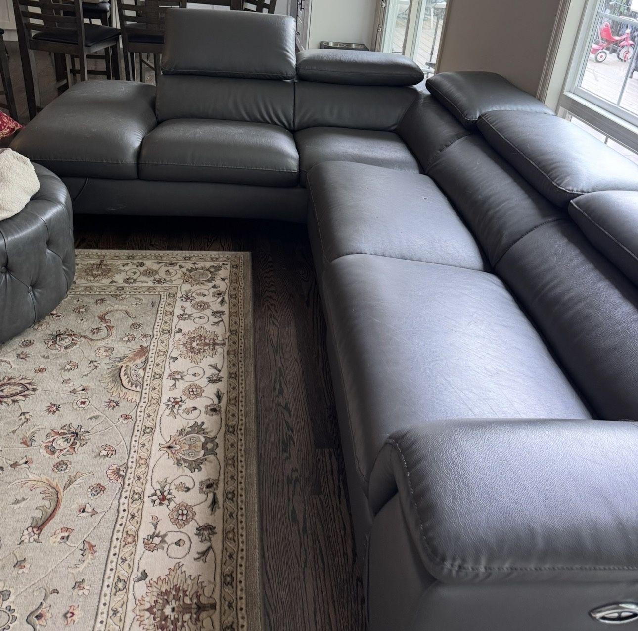 Eco Leather Left Facing Sectional Sofa w/ Recliner in Gray