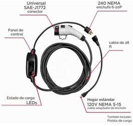 Schumacher Electric SC1455 - Portable charger for electric vehicles level 2, up to 16 A, works with 120V or 240V power outlets, 28ft charging cable, c