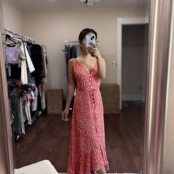 Red Button-Down Midi Dress (Size XS)