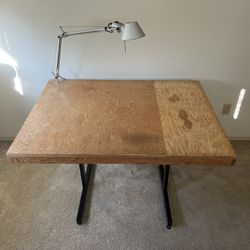 Wooden Desk With Lamp