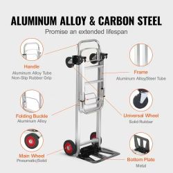 Aluminum Folding Hand Truck, 2 in 1 Design 400 lbs Capacity, Heavy Duty Industrial Collapsible cart, Dolly Cart with Rubber Wheels for Transport and M