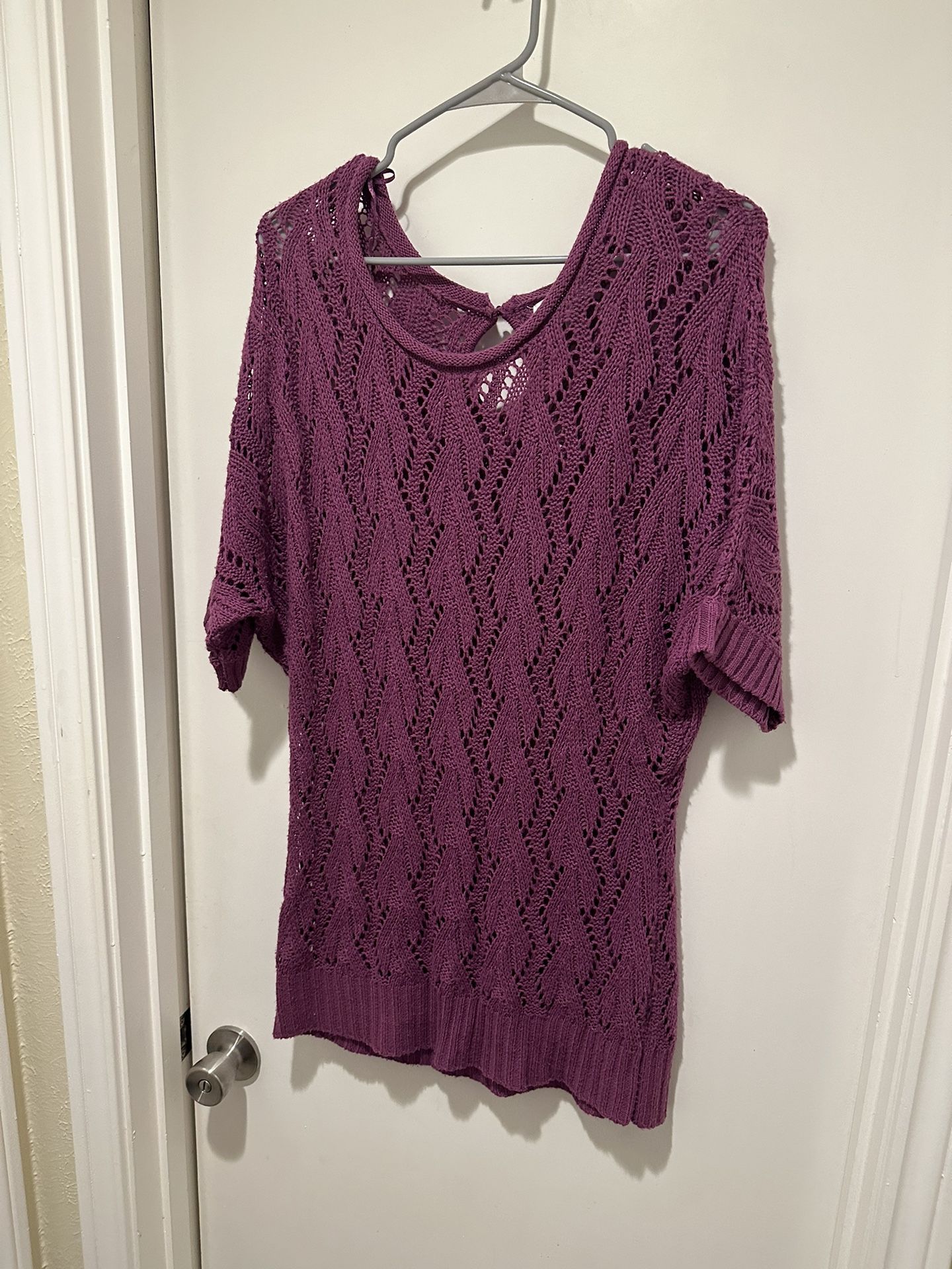 Delia’s Purple Crocheted Short Sleeve Tunic
