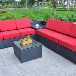 Outdoor Wicker Rattan Patio Chair Set Sitting Space Lounge Set 8 Piece