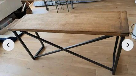 Natural Wood Console Table 56" — Black Metal X Base — City Home