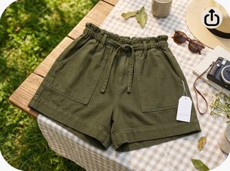 Olive Green High-Waist Drawstring Shorts
