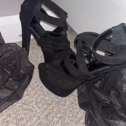 Black Tall Heels, Lace Ankle