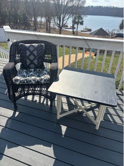 Black Chair w cushions and side Table