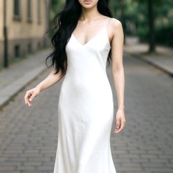 NWT Lulus Always My Love White Satin V-Neck Maxi Dress S