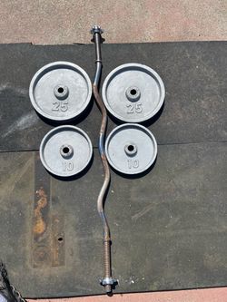 EZ Curl Bar with Weight Plates Set