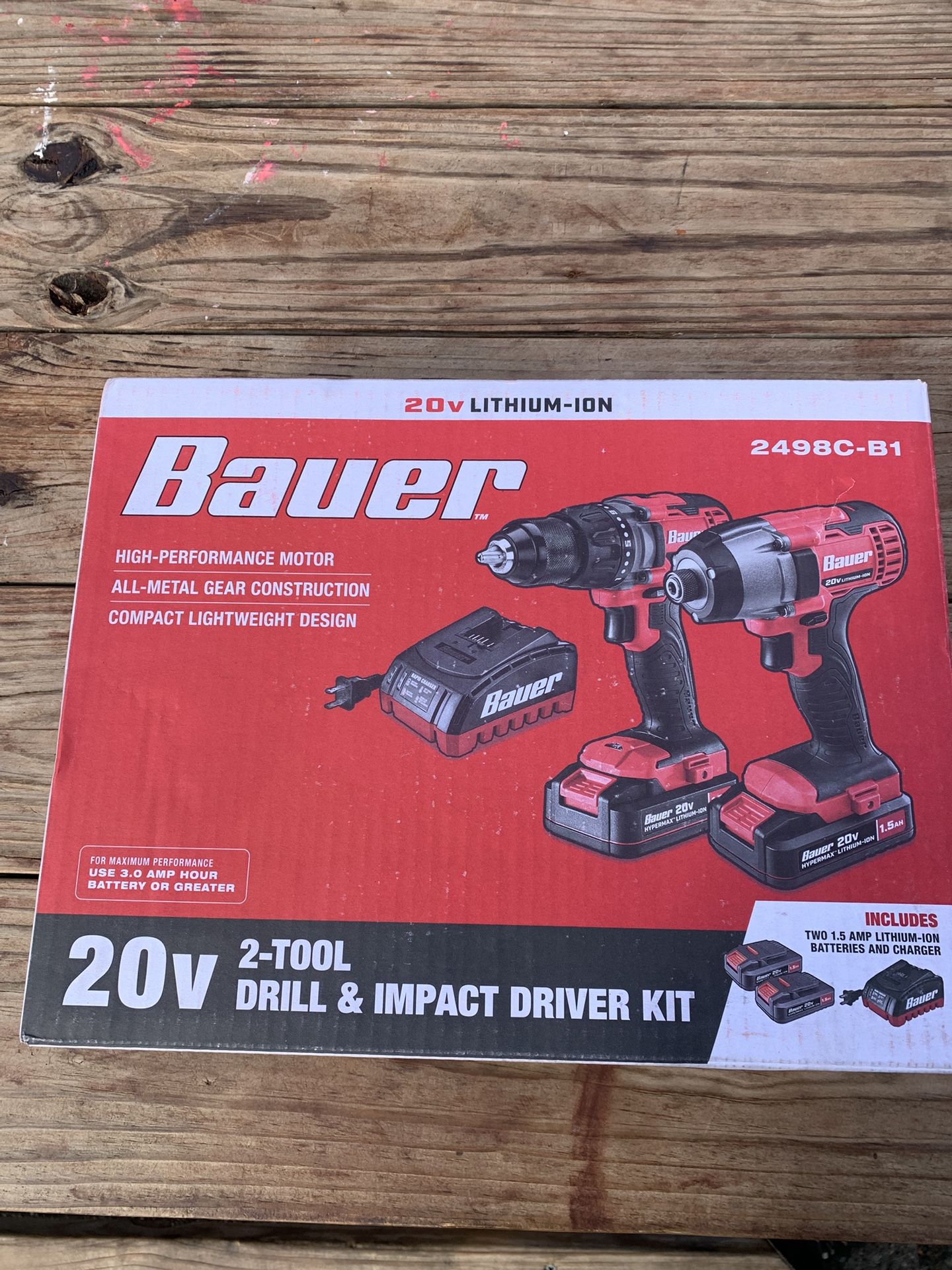 Bauer 2498C B1 20V 2 Tool Drill & Impact Driver Kit 1.5 Ah Battery Brushless