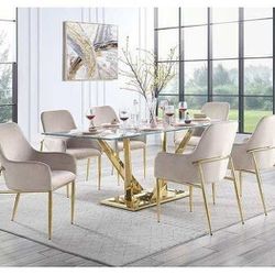 Clear Glass Top & Mirrored Gold Dining Room Set 7pc
