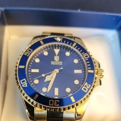 New Montres Prestige 42mm Gold Watch With Royal Blue Face