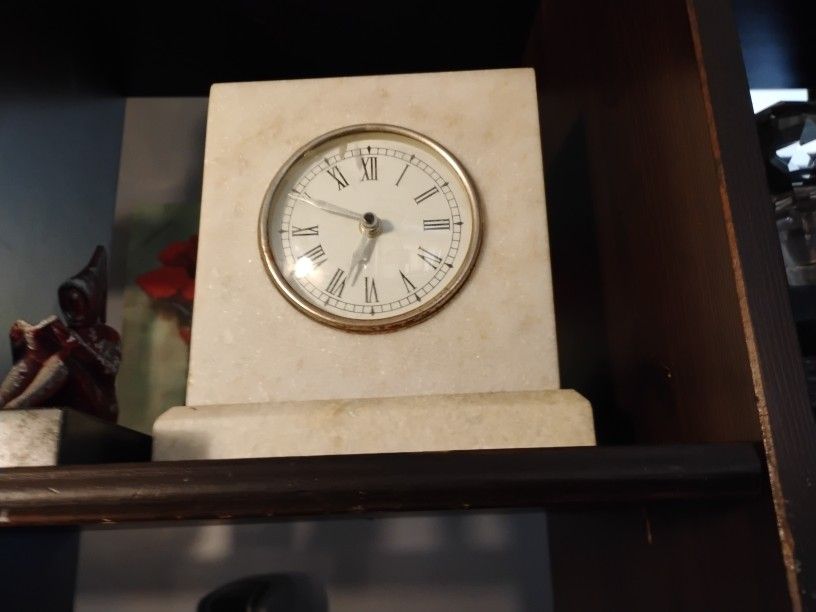 Antique Solid Marble Clock Gold Inlay.