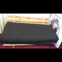 Queen Size Wooden Futon Converted To Bed 