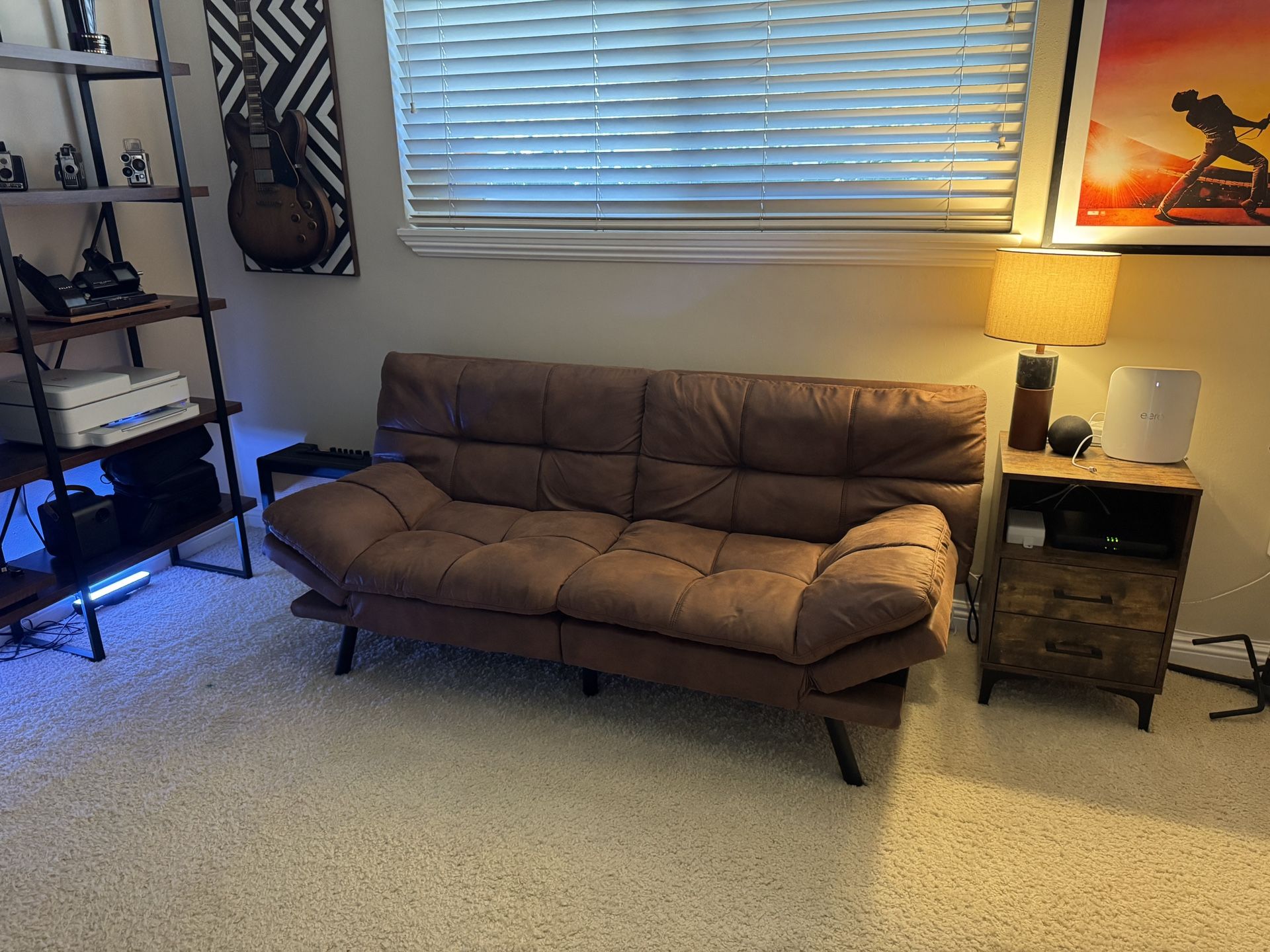 Futon Love Seat - Brown Faux Leather