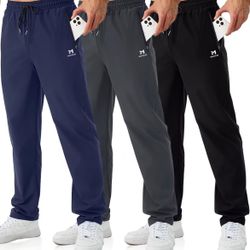 Mens Joggers with Zipper Pockets Open Bottom Sweatpants for Men 3 Pack Lightweight Track Pants Men for Workout,Gym Size:L