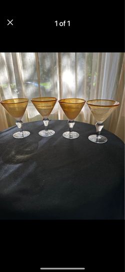 Set of 4 Hand Blown Amber Bubble Martini Bar Glasses