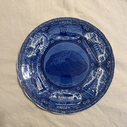 Vintage Pilgrim Themed Blue And White Porcelain Plate