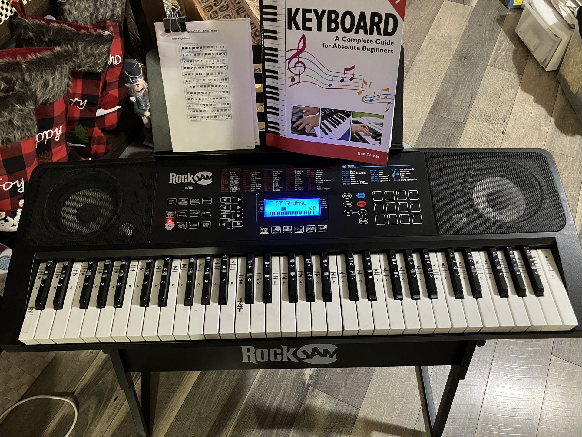 RockJam RJ761 61 Key Electronic Interactive Teaching Piano Keyboard Stand Stool