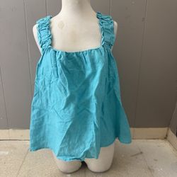 Marc New York Ruffle Strap Linen Tank Top | Teal Summer Blouse