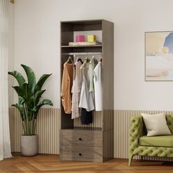 71"H Modular Closet Organizer System with Hanging Rail, Wall Mount Shelving with 2 Drawers, Walk in Closet Organization, Built in Clothes Storage, Clo