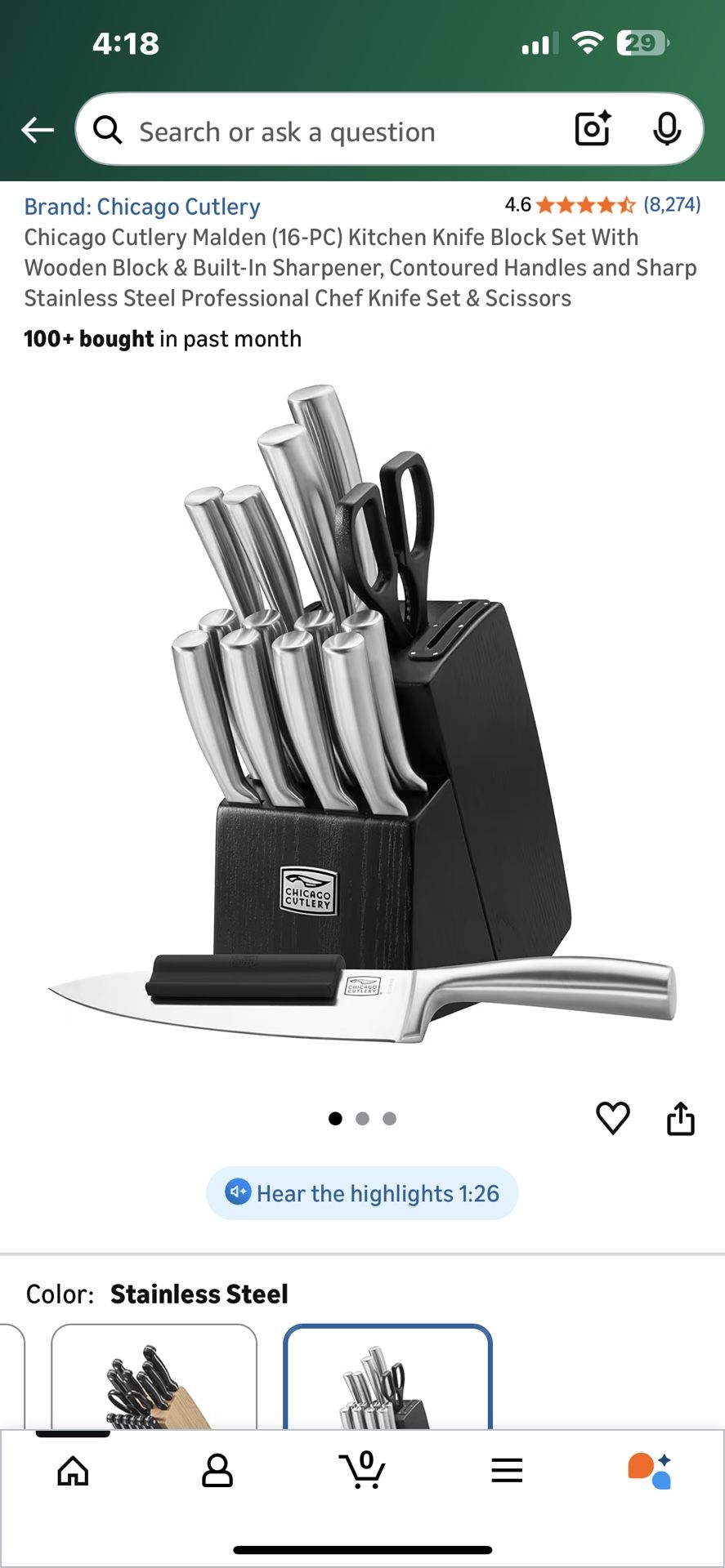 chicago cutlery stainless steel handle knife set new