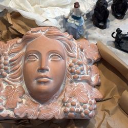 Wonderful Art Nouveau Ceramic Terracotta Pottery Lady Head Wall Art $50.  Plaster Piano Or Pedestal Table Bust Statue Of Composer Pianist BACH $50. 