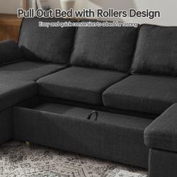 U Shaped Convertible Sectional Sofa Couch Pull Out Sofa Bed with Storage Chaise, Sleeper Sofa - Dark Gray