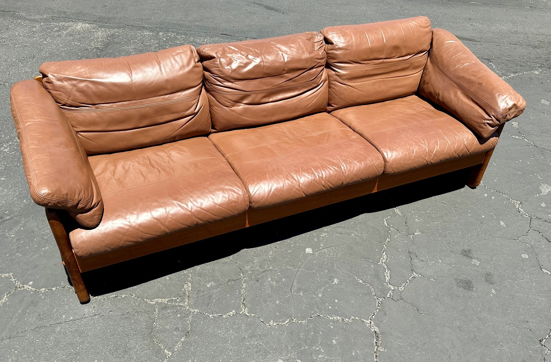 Mid Century Danish Teak & Leather  3 Seat Sofa by Mikael Laursen
